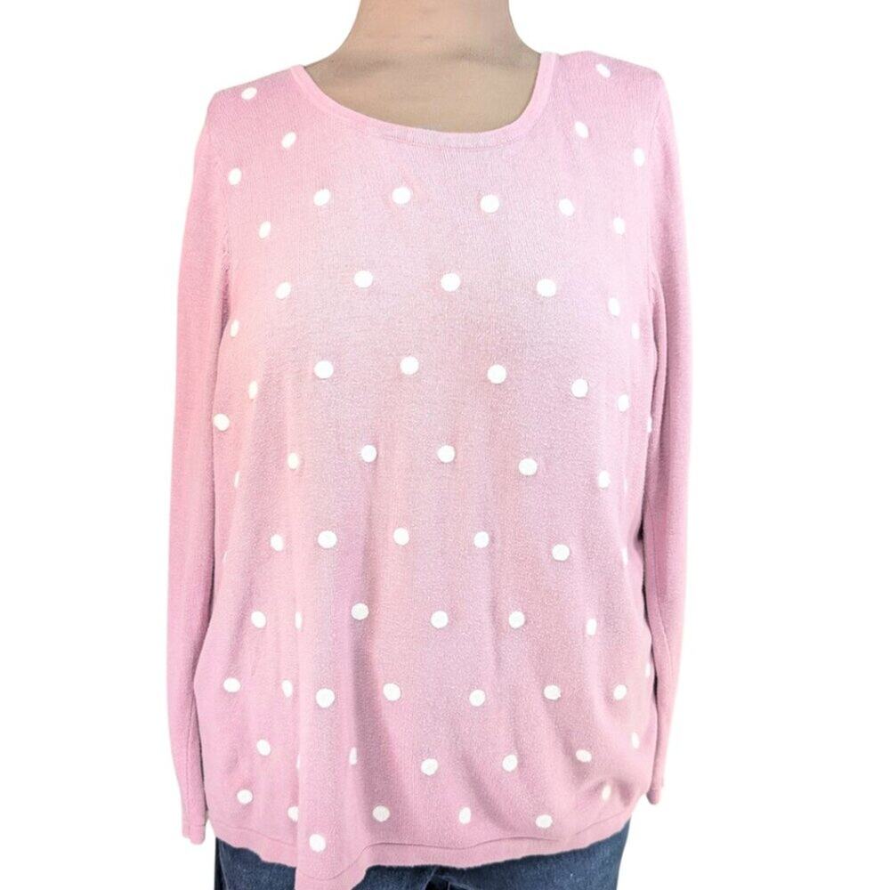 Basic Editions 2XL Dusty Pink Long Sleeve Polka Dot Crew Neck Soft Sweater
